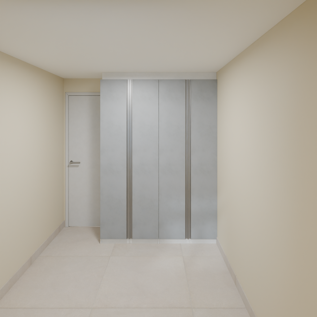 Armário Quarto 1,60m com 4 portas de giro - Branco Tx e Cinza com puxador cava 