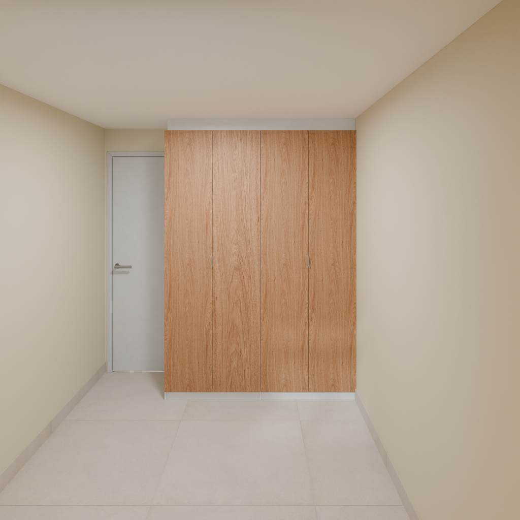 Armário Quarto 1,60m com 4 portas de giro - Branco Tx  e Freijó com puxador slim 