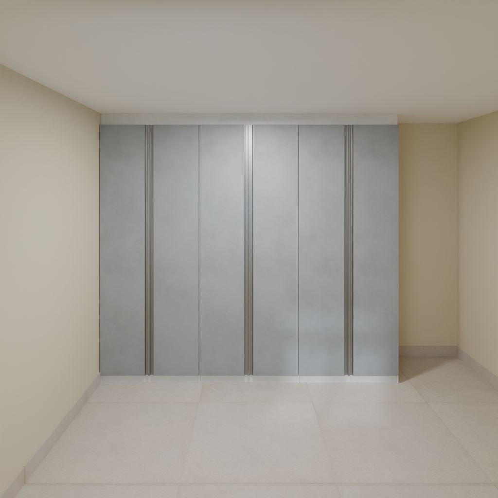 Armário Quarto 2,60m com 6 portas de giro - Branco Tx e Cinza com puxador cava