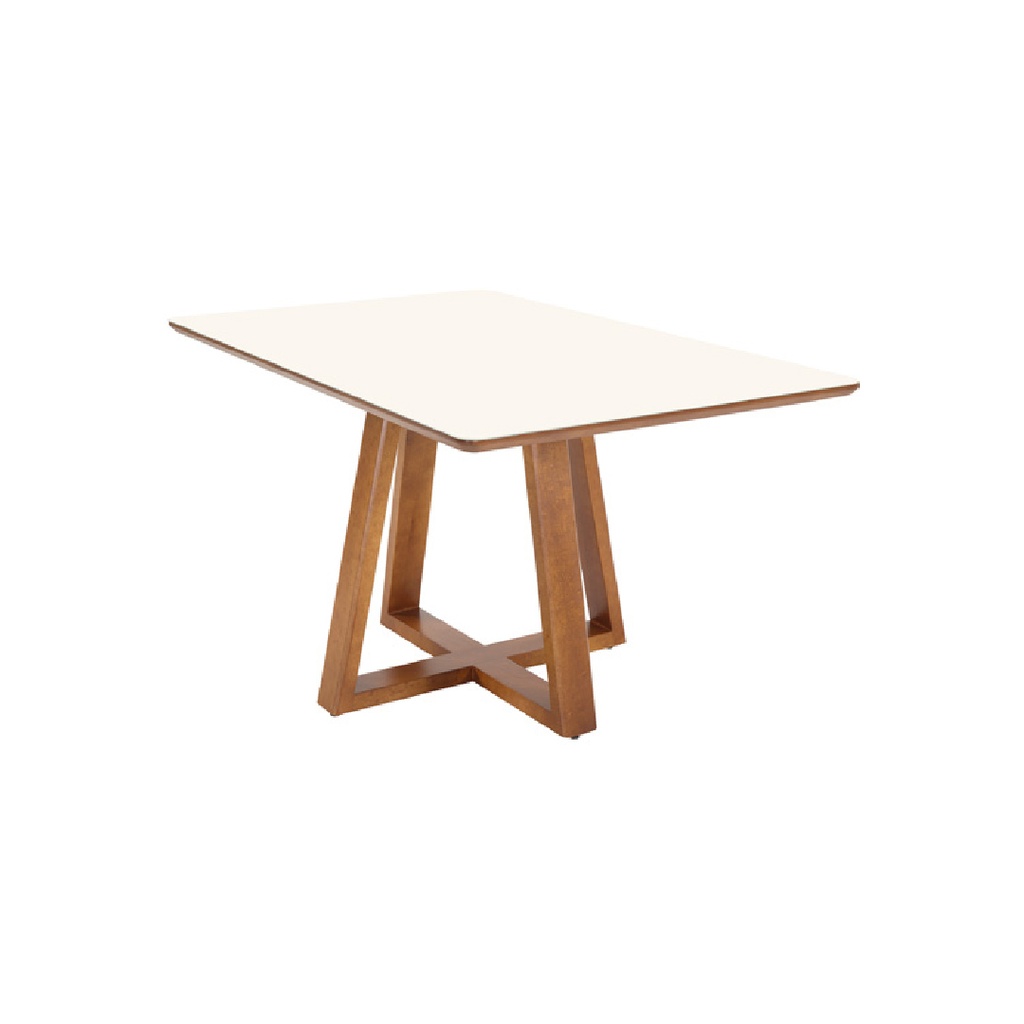 Mesa de jantar Zeta 1,20 x 0,80 - Peroba com tampo off white com vidro