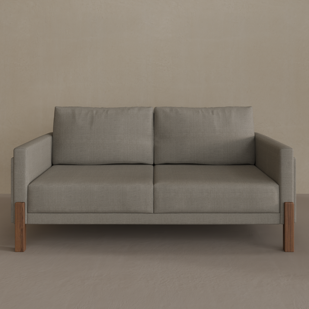 Sofá Arthur 2 Lugares 180cm 2 Braços Pés Imbuia Tecido Linho Cinza Escuro