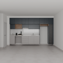 Armário Cozinha Completo com Nicho para Lava e Seca Cinza Cobalto, Azul Tx e Louro Freijó (Sudoeste / Bias Fortes - Apt 07 11)