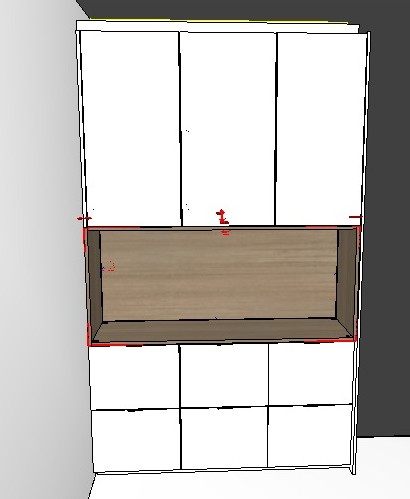 Armário Sala Personalizado com 3 portas em cima, 3 portas embaixo Branco Tx e nicho no meio Louro Freijó (Sudoeste / Bias Fortes - Apt 03 04) (CxB)