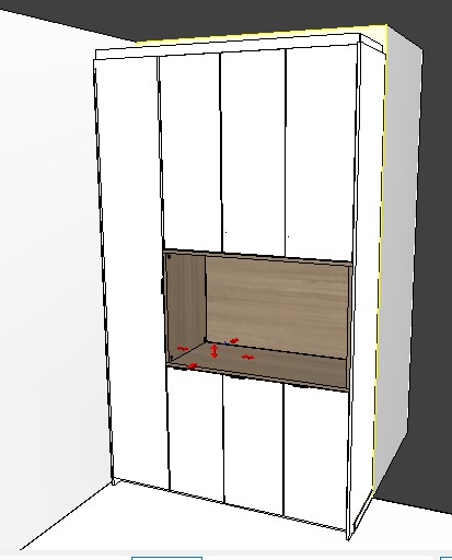 Armário Sala Personalizado com Vassoureiro, 3 portas em cima, 3 portas em baixo Branco Tx e nicho no meio Louro Freijó (Sudoeste / Bias Fortes - Apt 03 04) (CxB)