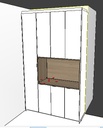 Armário Sala Personalizado com Vassoureiro, 3 portas em cima, 3 portas em baixo Branco Tx e nicho no meio Louro Freijó (Sudoeste / Bias Fortes - Apt 03 04) (CxB)