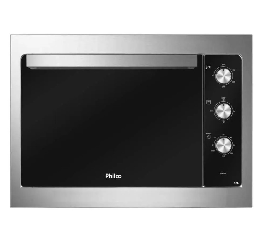 Forno elétrico de embutir Philco pfe47e preto com bordas inox 47 litros instalado