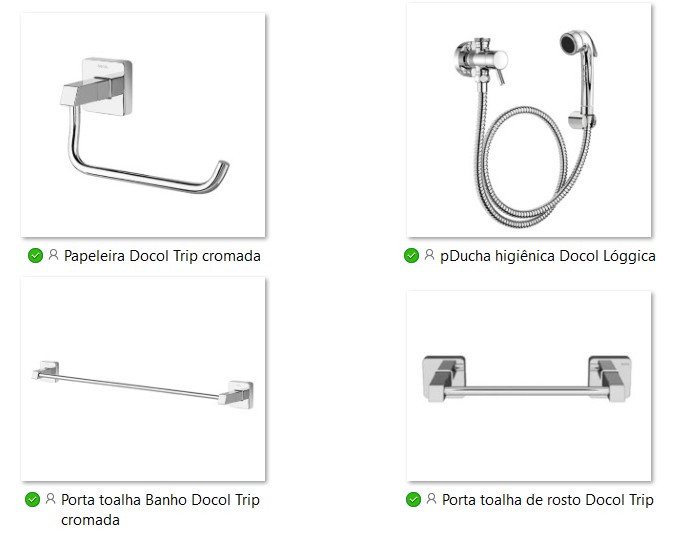 Kit Metais 4 Docol Trip Cromado: Porta Toalha Banho e Rosto, Papeleira, Ducha Higiênica