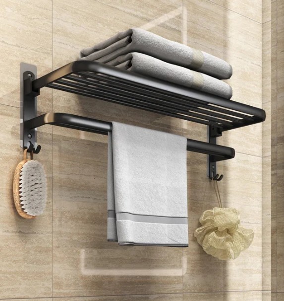 Porta Toalhas Dupla Camada 40x23x20 cm Cinza Retrátil Inteligente 