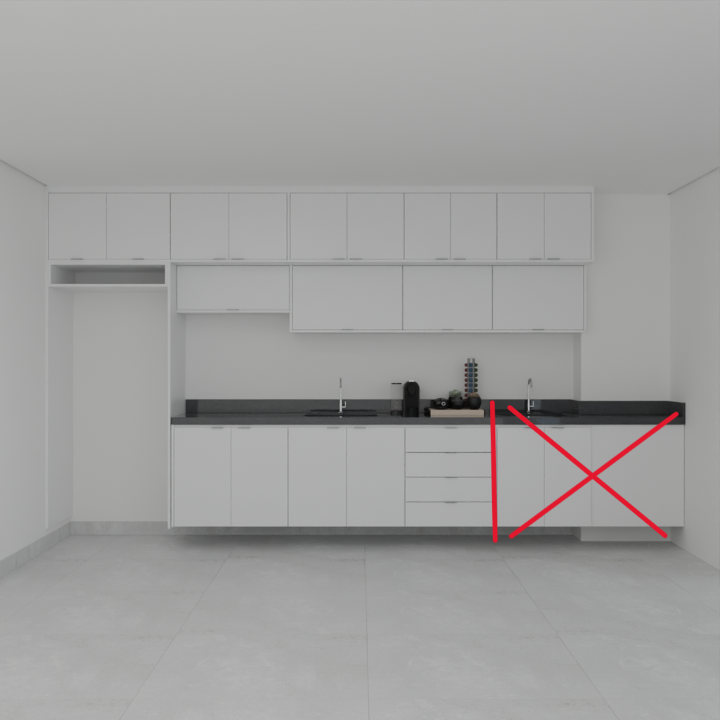 Armário Cozinha Completo Branco Tx (Sudoeste / Vale do Sereno – Apt 01 04 05 06 09 10) (CxB) - Bancada Padrão