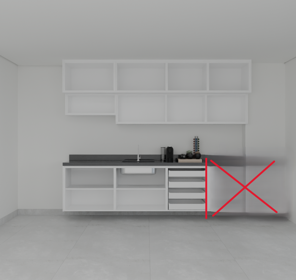 Armário Cozinha Branco Tx (Sudoeste / Vale do Sereno – Apt 01 04 05 06 09 10) (CxB) - Bancada Padrão