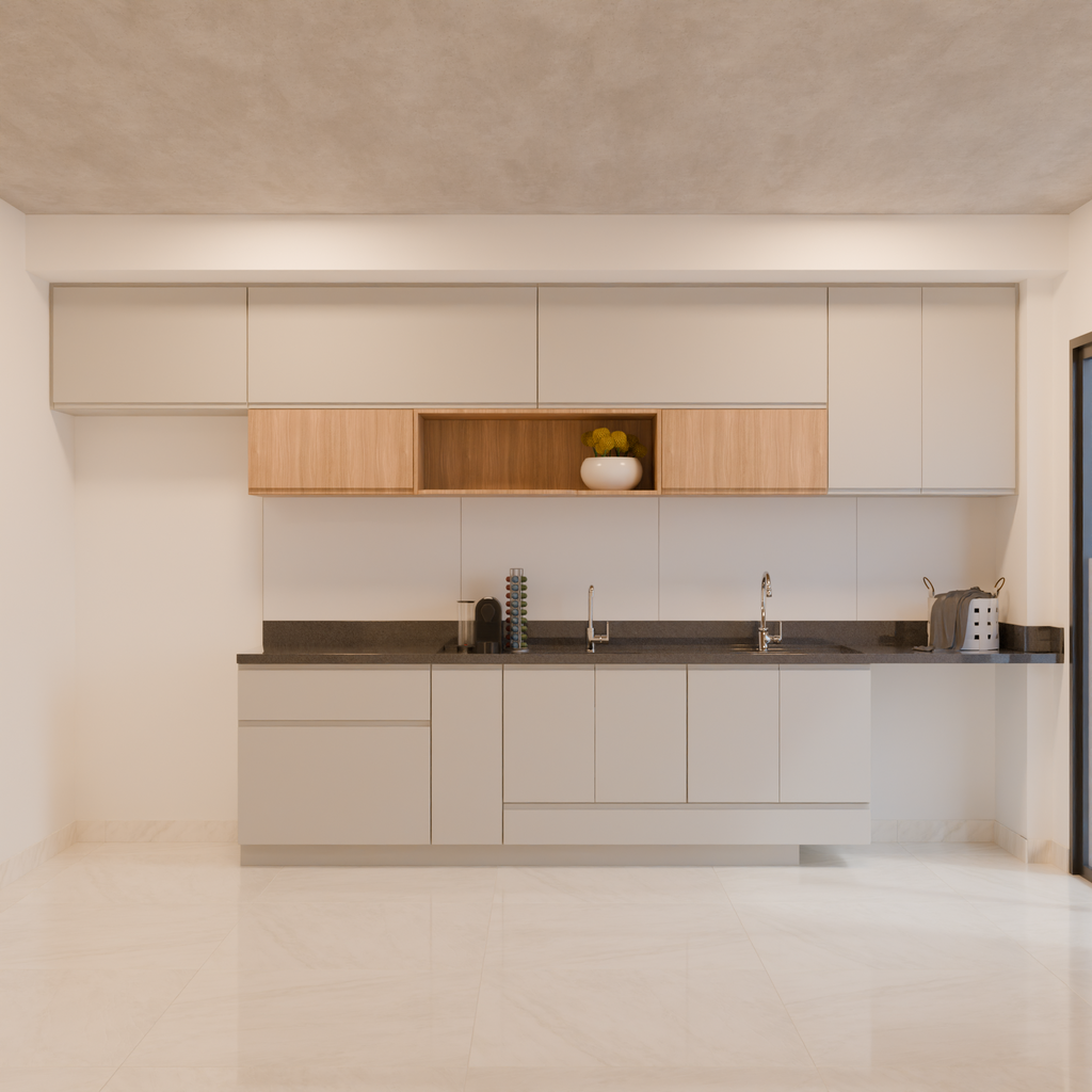 Armário Cozinha Bancada Cinza Fossil e Amadeirado (Sudoeste / Contorno – Apt 05 06 Pav 03 04 05)