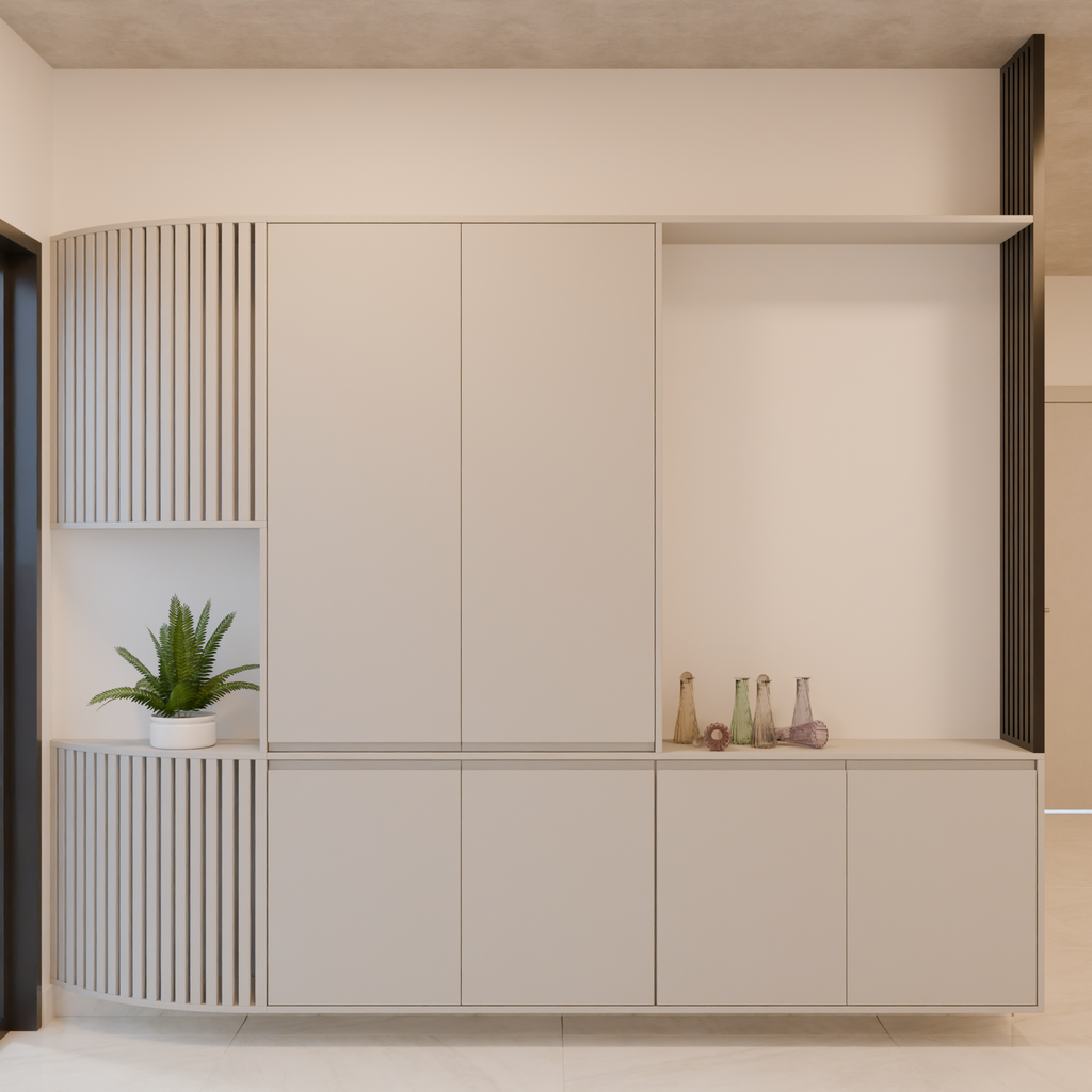 Armário Cozinha Apoio Cinza Fossil + Muxarabi Metal Preto (Sudoeste / Contorno – Apt 05 06 Pav 03 04 05)