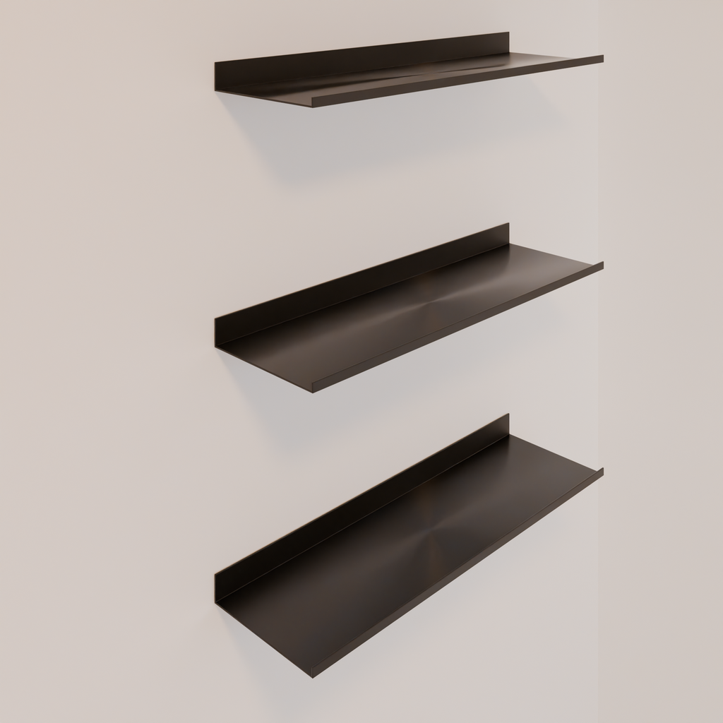 Conjunto de 3 Prateleiras de Metal Preto 50 x 15cm (CxP) (Sudoeste / Contorno – Apt 05 06 Pav 03 04 05)