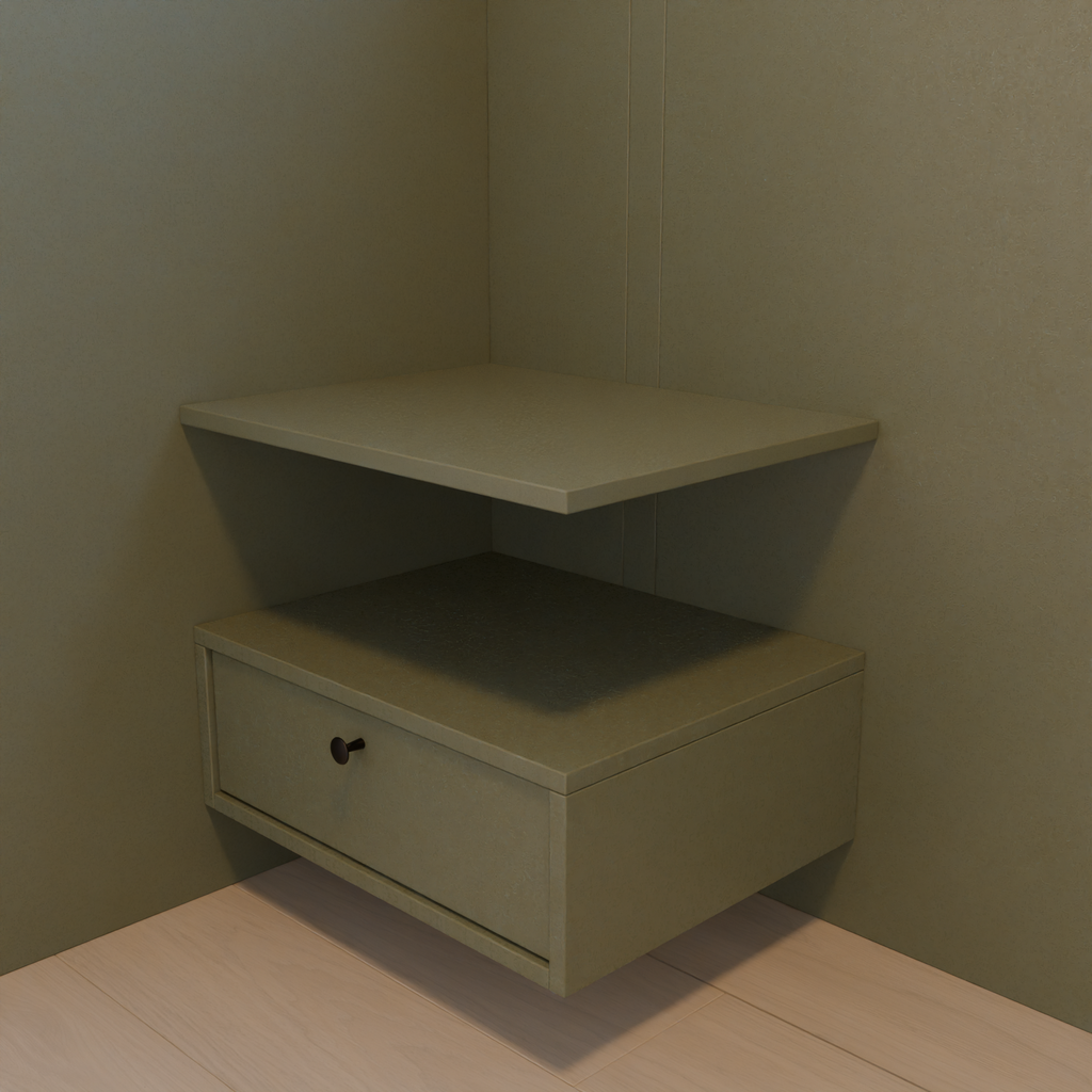 Mesa de Cabeceira MDF com Prateleira e 1 Gaveta Verde (Sudoeste / Contorno – Apt 05 06 Pav 03 04 05)