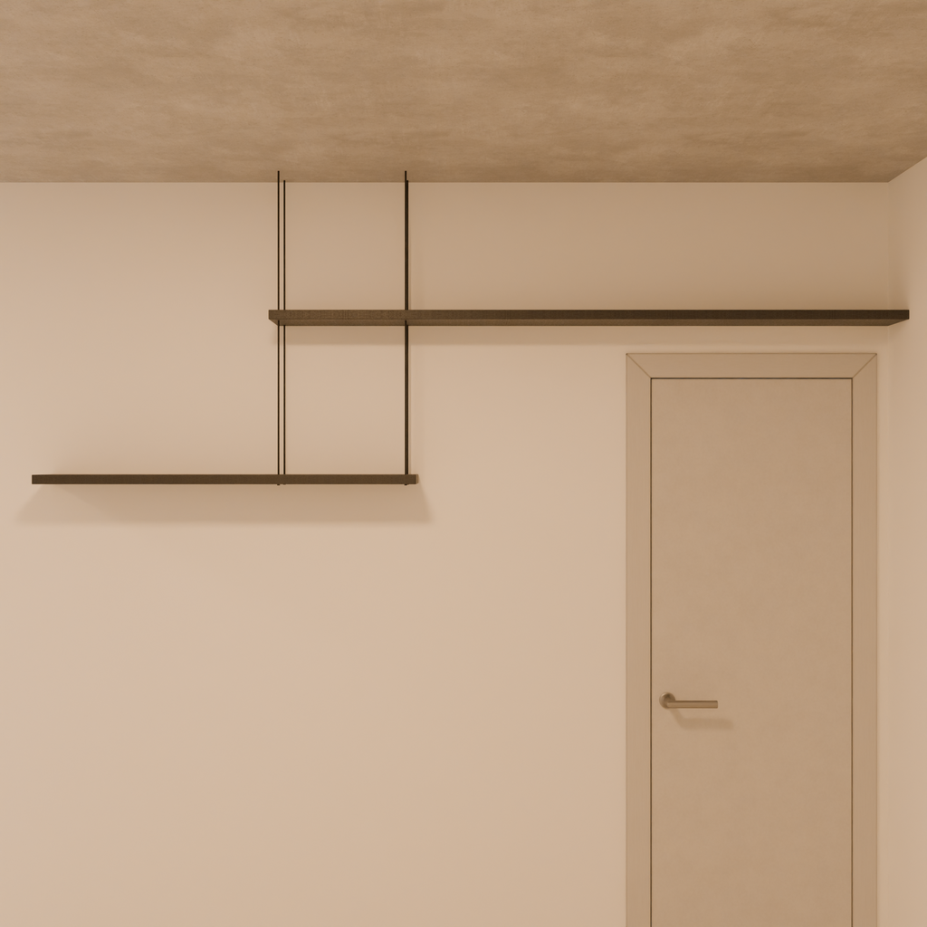 Prateleira Dupla com suporte de Metal 120x20x3 cm + 200x20x3 cm (LxPxE) MDF Carbono