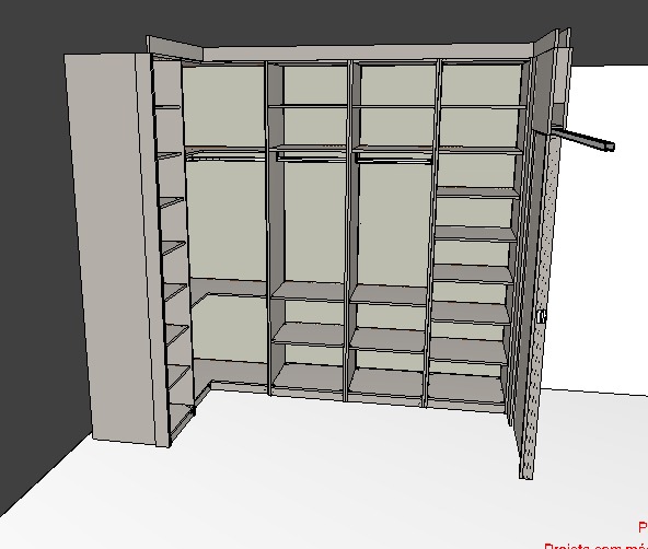 Armário Closet Casal, Parede e Porta Cinza Cobalto (Sudoeste / Bias Fortes - Apt 03 04) (JF Participações)