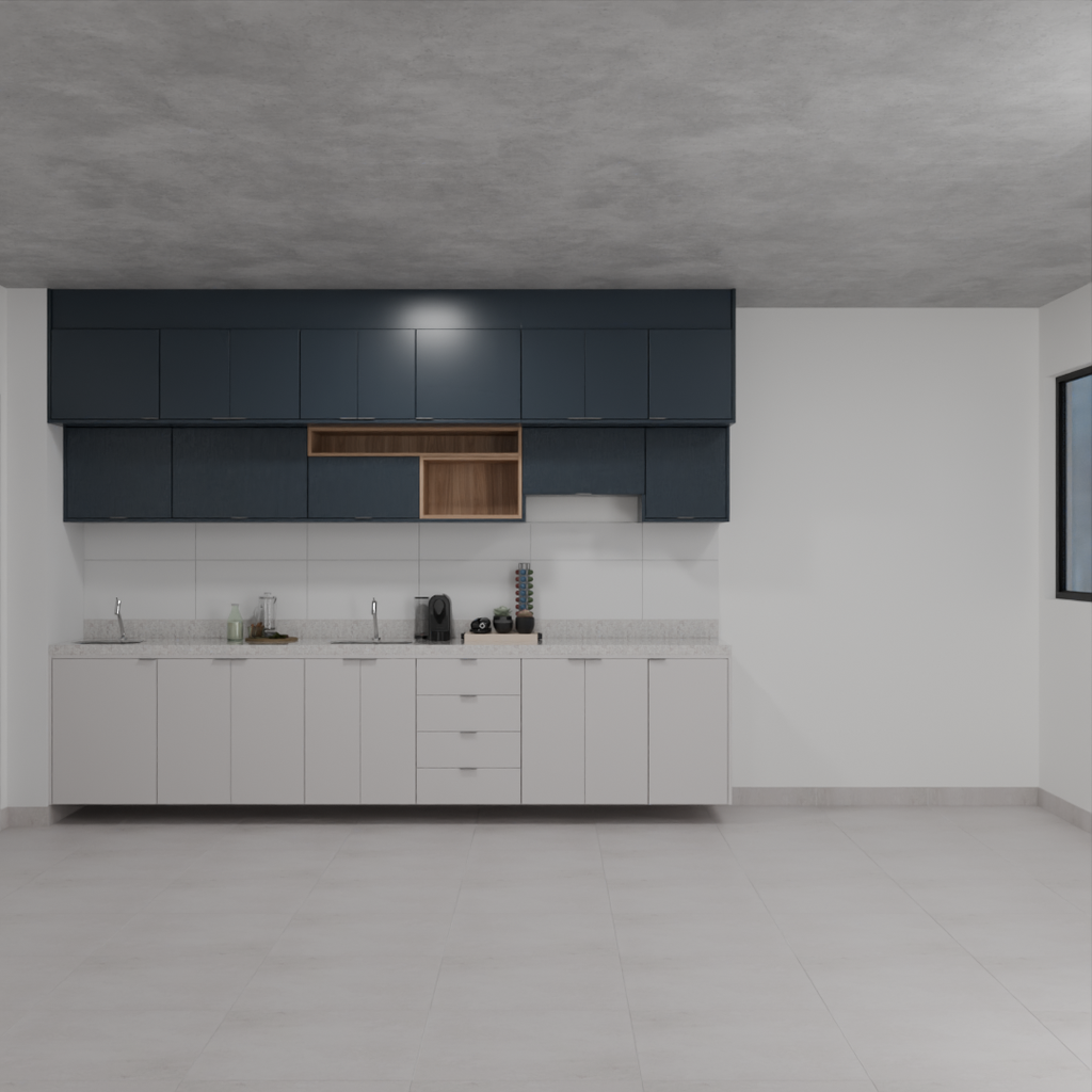 Armário Cozinha Inferior e Superior Cinza Cobalto, Azul Tx e Louro Freijó (Sudoeste / Bias Fortes - Apt 01 02 05 06) (CxB)