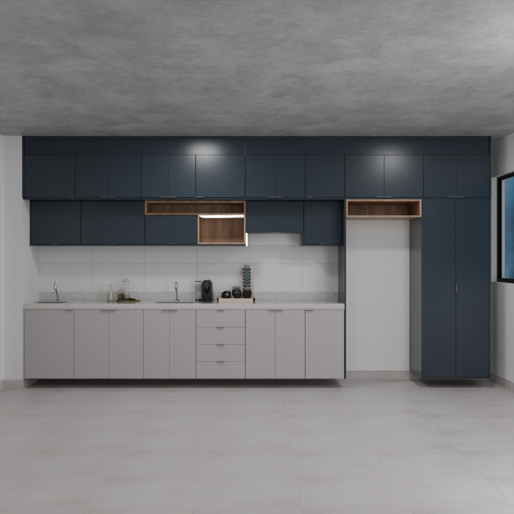Armário Cozinha Completo Cinza Cobalto, Azul Tx e Louro Freijó (Sudoeste / Bias Fortes - Apt 01 02 05 06) (CxB)