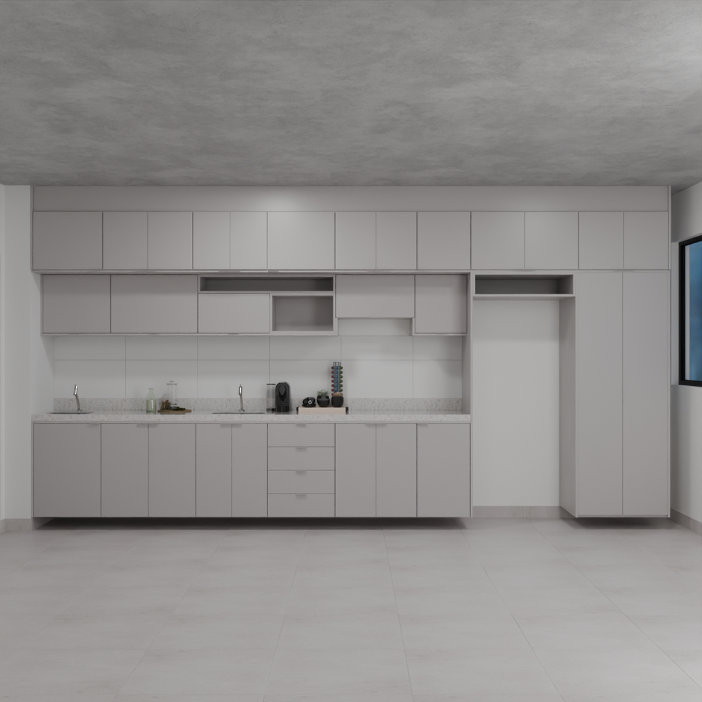 Armário Cozinha Completo Ferragem Oculta Cinza Cobalto (Sudoeste / Bias Fortes - Apt 01 02 05 06) (CxB)