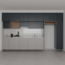 Armário Cozinha Completo Ferragem Oculta Cinza Cobalto, Azul TX e Louro Freijó (Sudoeste / Bias Fortes - Apt 07 11) (CxB)