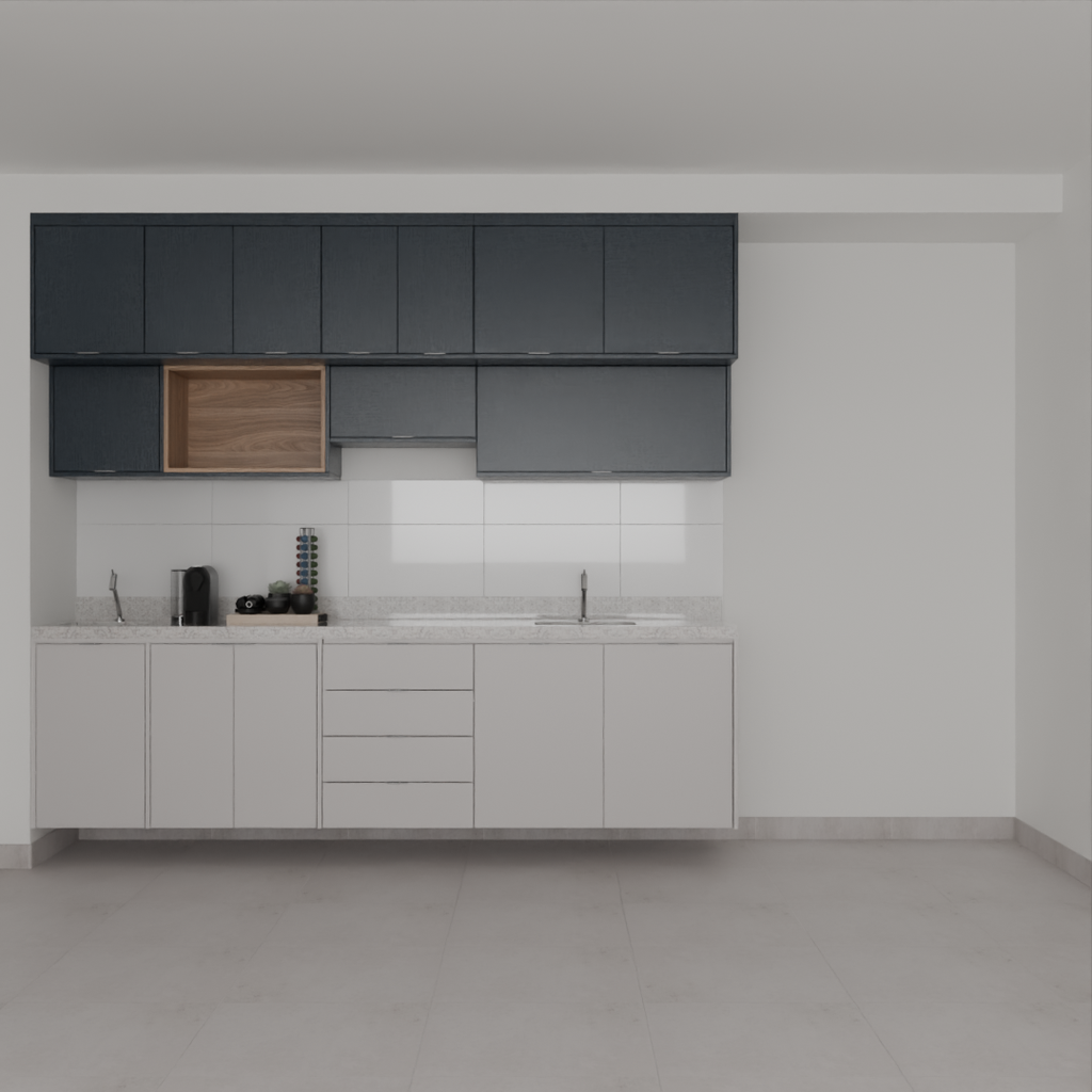 Armário Cozinha Inferior e Superior Cinza Cobalto, Azul Tx e Louro Freijó (Sudoeste / Bias Fortes - Apt 07 11) (CxB)