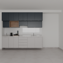 Armário Cozinha Inferior e Superior Cinza Cobalto, Azul Tx e Louro Freijó (Sudoeste / Bias Fortes - Apt 07 11) (CxB)