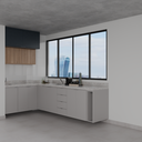 Armário Cozinha Inferior e Superior Cinza Cobalto, Azul Tx e Louro Freijó (Sudoeste / Bias Fortes - Apt 08 10) (CxB)