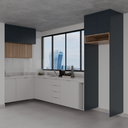 Armário Cozinha Completo Cinza Cobalto, Azul Tx e Louro Freijó (Sudoeste / Bias Fortes - Apt 08 10) (CxB)