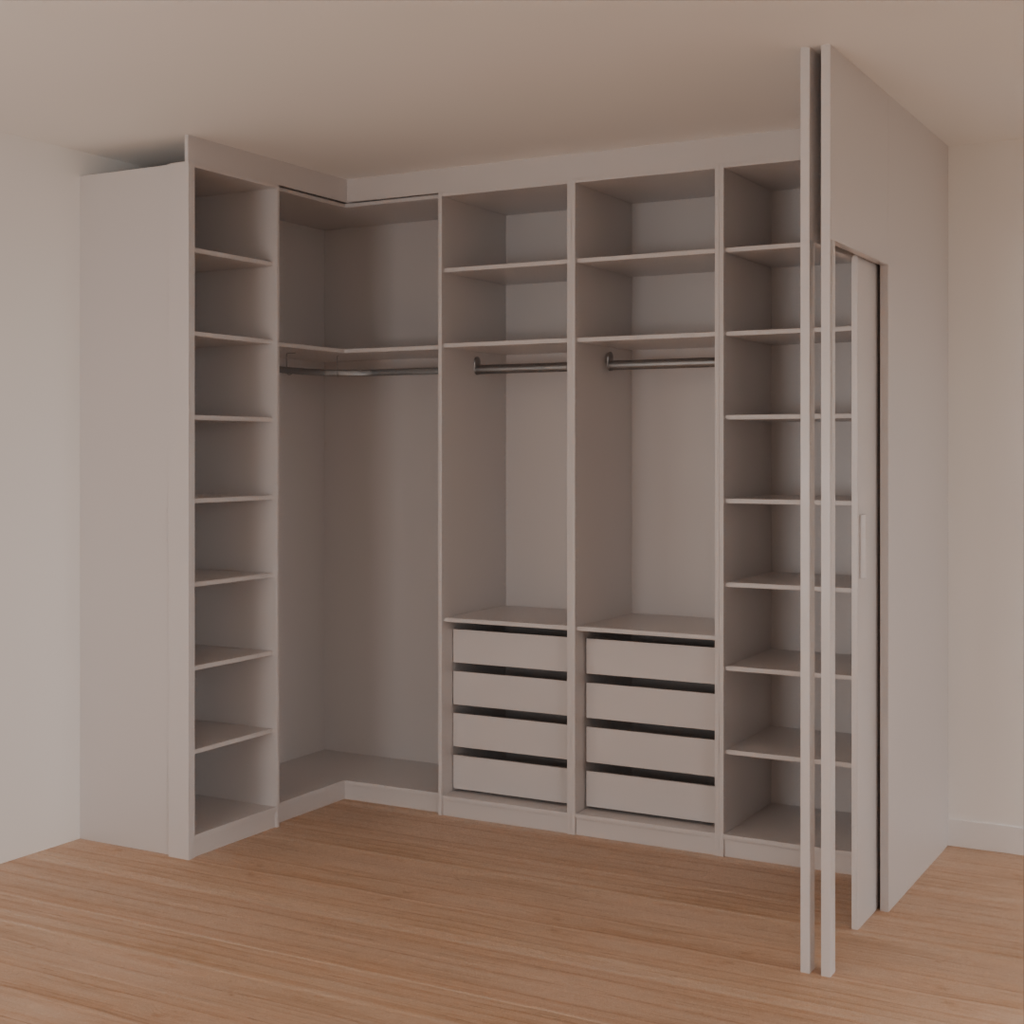Armário Closet Casal com 8 Gavetas e Porta Cinza Cobalto (Sudoeste / Bias Fortes - Apt 03 04) (CxB)