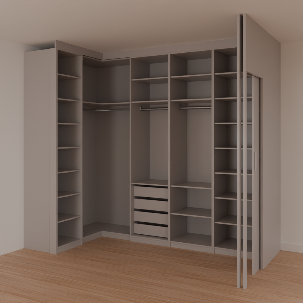 Armário Closet Casal com Porta e 4 Gavetas Cinza Cobalto (Sudoeste / Bias Fortes - Apt 03 04) (CxB)