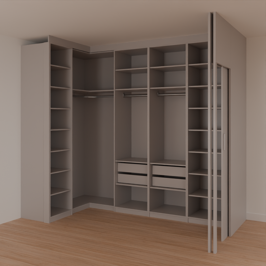 Armário Closet Casal com Porta e 4 Gavetas Cinza Cobalto (Sudoeste / Bias Fortes - Apt 03 04) (CxB)