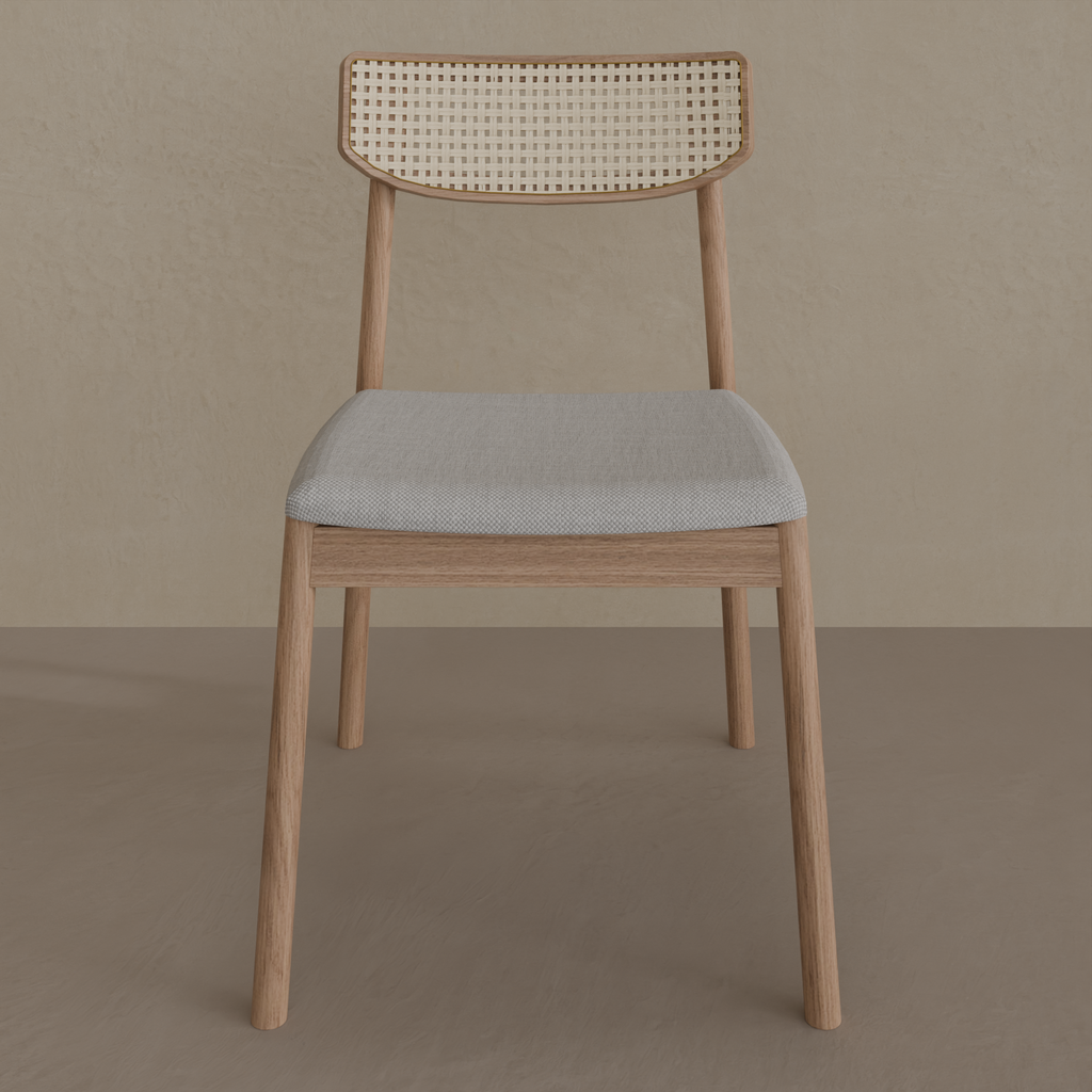 Conjunto de 2 Cadeiras Ceres Ferrati Encosto Palhinha Madeira Imbuia Tecido Cinza Claro 2519