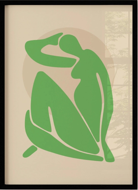 Quadro Decorativo Silhueta Feminina Verde Inspirado Matisse 50 x 70
