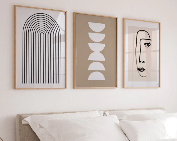 Conjunto 3 Quadros Neutros Quarto de Casal 1 40 x 50 cm