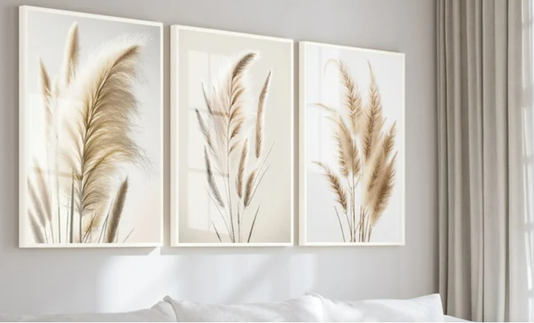 Conjunto 3 Quadros Plumas de Capim dos Pampas 40 x 50