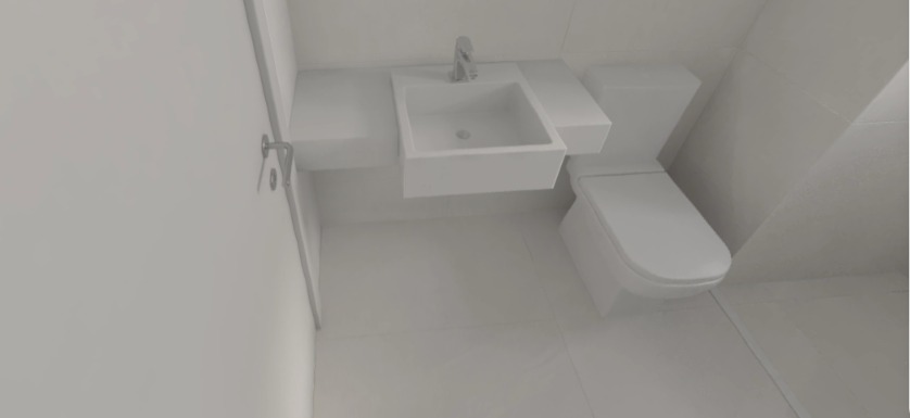 PADRÃO CONSTRUTORA: Bancada em Prime Branco com Cuba de Semiencaixe + Filete no Box somente no Piso em Prime Branco - Tipo II (Banho Suíte)
