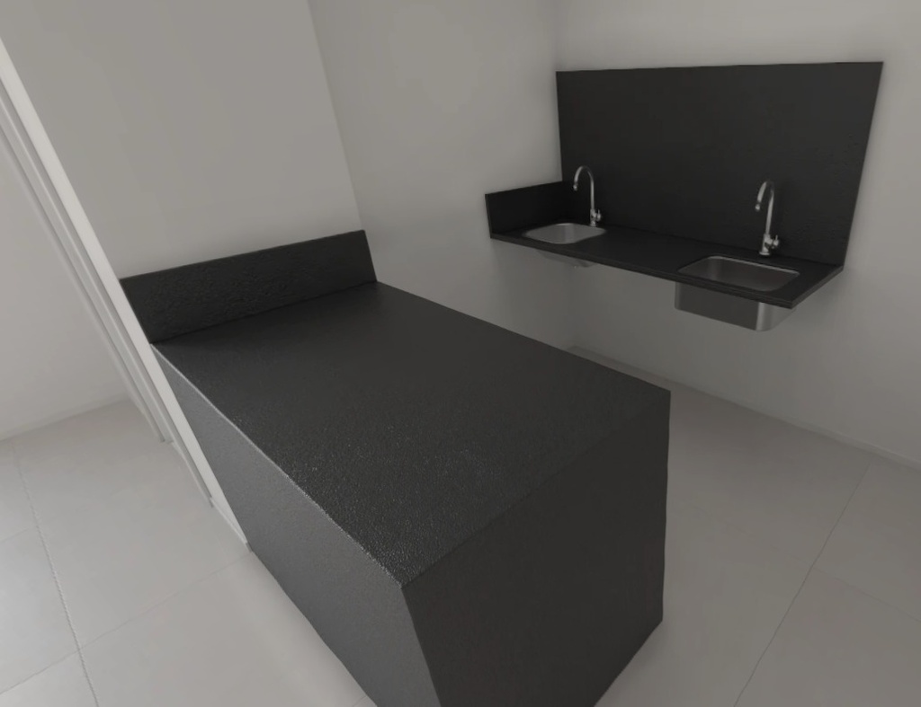Fechamentos Laterais da ilha H=90cm e Frontão H=70cm para bancada da cozinha, Granito Preto São Gabriel Escovado, com acabamento em meia esquadria - Tipo III (Cozinha/Área de Serviço)