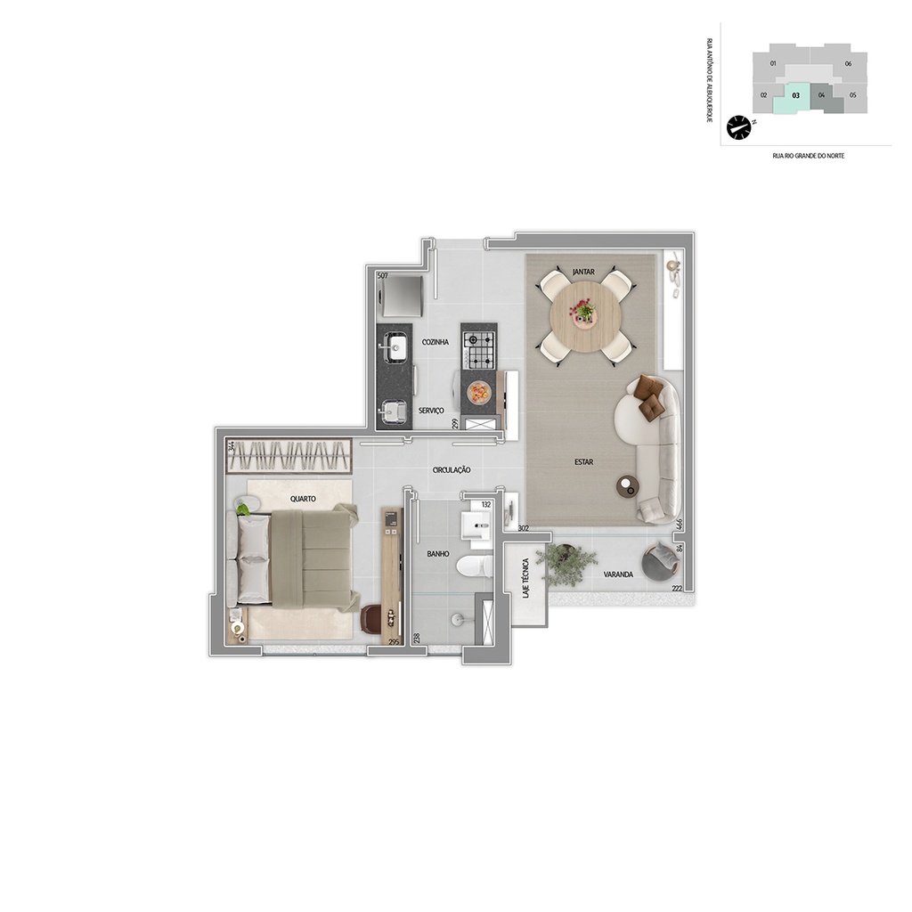 PADRÃO CONSTRUTORA: Sem Infraestrutura para Instalação de Ar Condicionado + Laje Pintada de Branco - Tipo III (Sala / Cozinha)