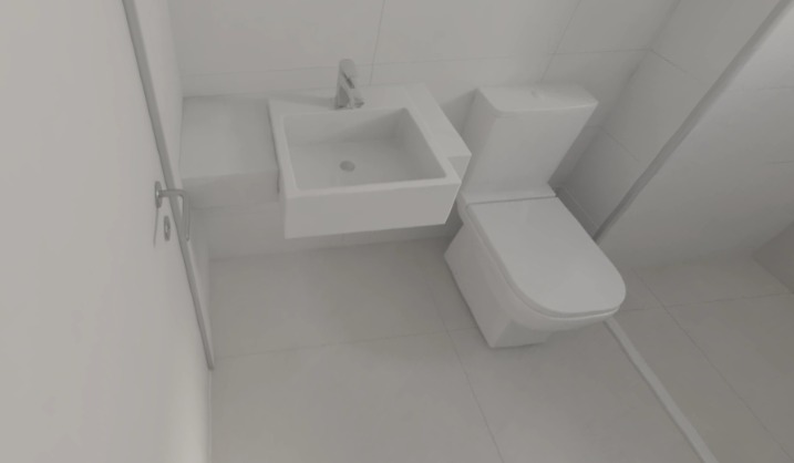 PADRÃO CONSTRUTORA: Bancada em Prime Branco com Cuba de Semiencaixe + Filete no Box somente no Piso em Prime Branco - Tipo III (Banho Suíte)