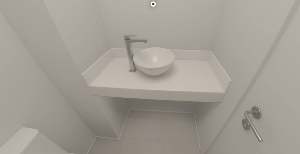PADRÃO CONSTRUTORA: Bancada em Prime Branco com Cuba de apoio redonda + Torneira Deca de Mesa Bica Alta para Lavatório - Tipo II (Lavabo)